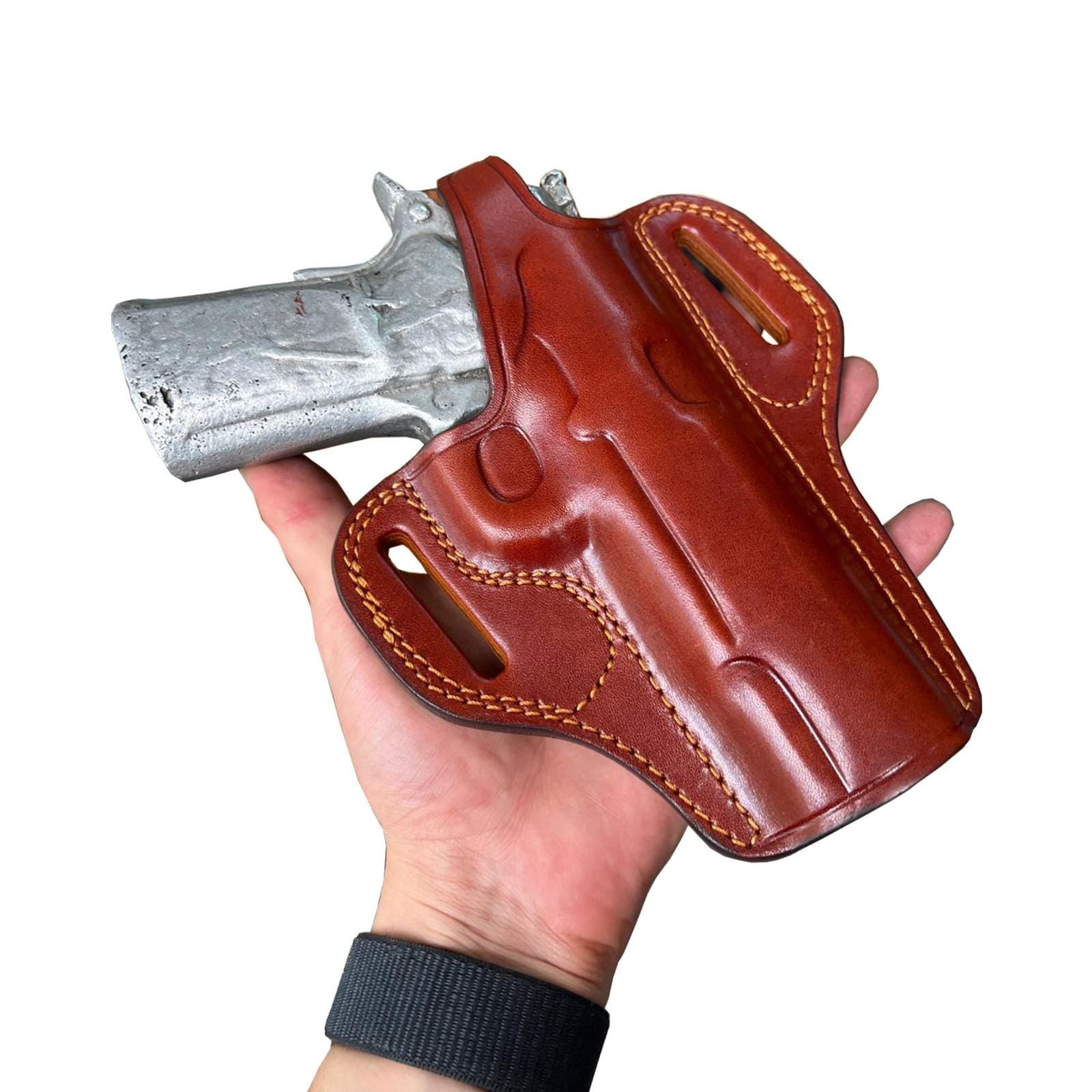 For Browning Hi Power & Similar Guns Cocked Ready Owb Thumbreak Leather Gun Holster Brown Right Hand