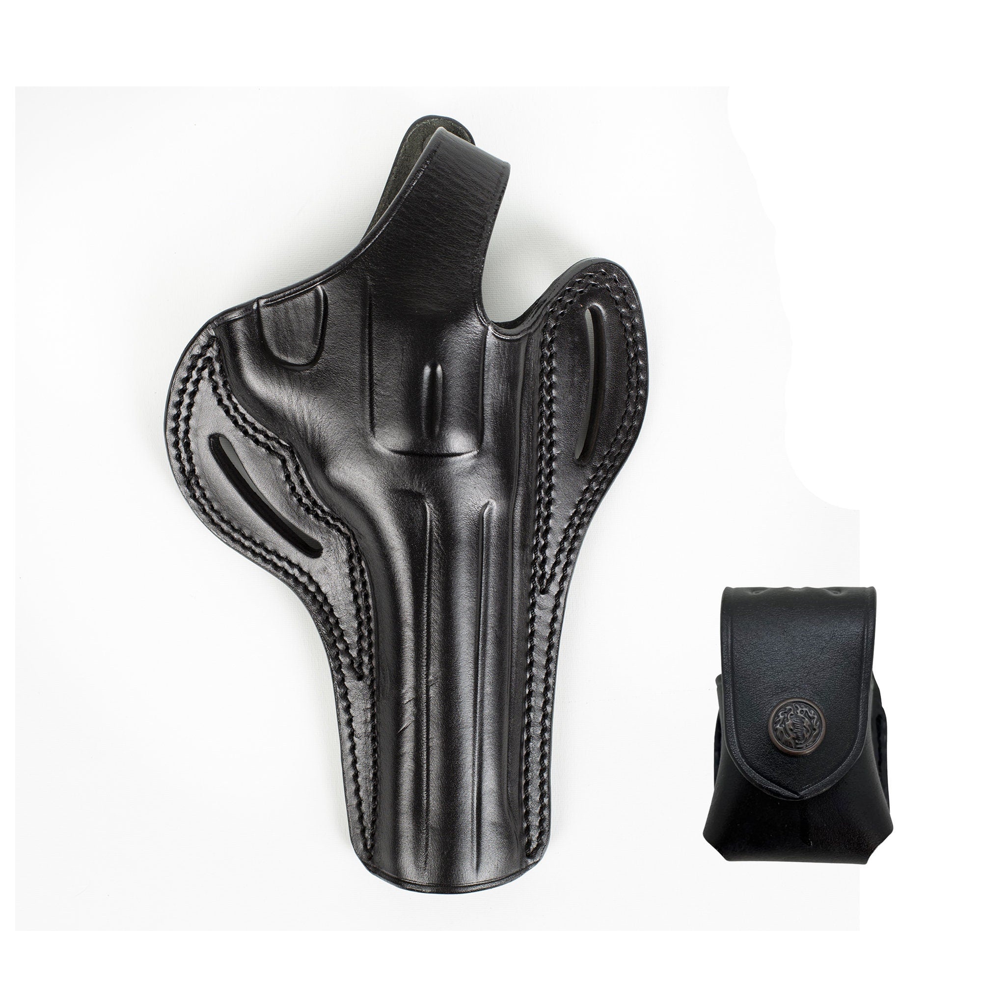 Ruger GP100 Revolver 6 inch 357 Magnum and Speedloader OWB Handmade Leather Gun Holster