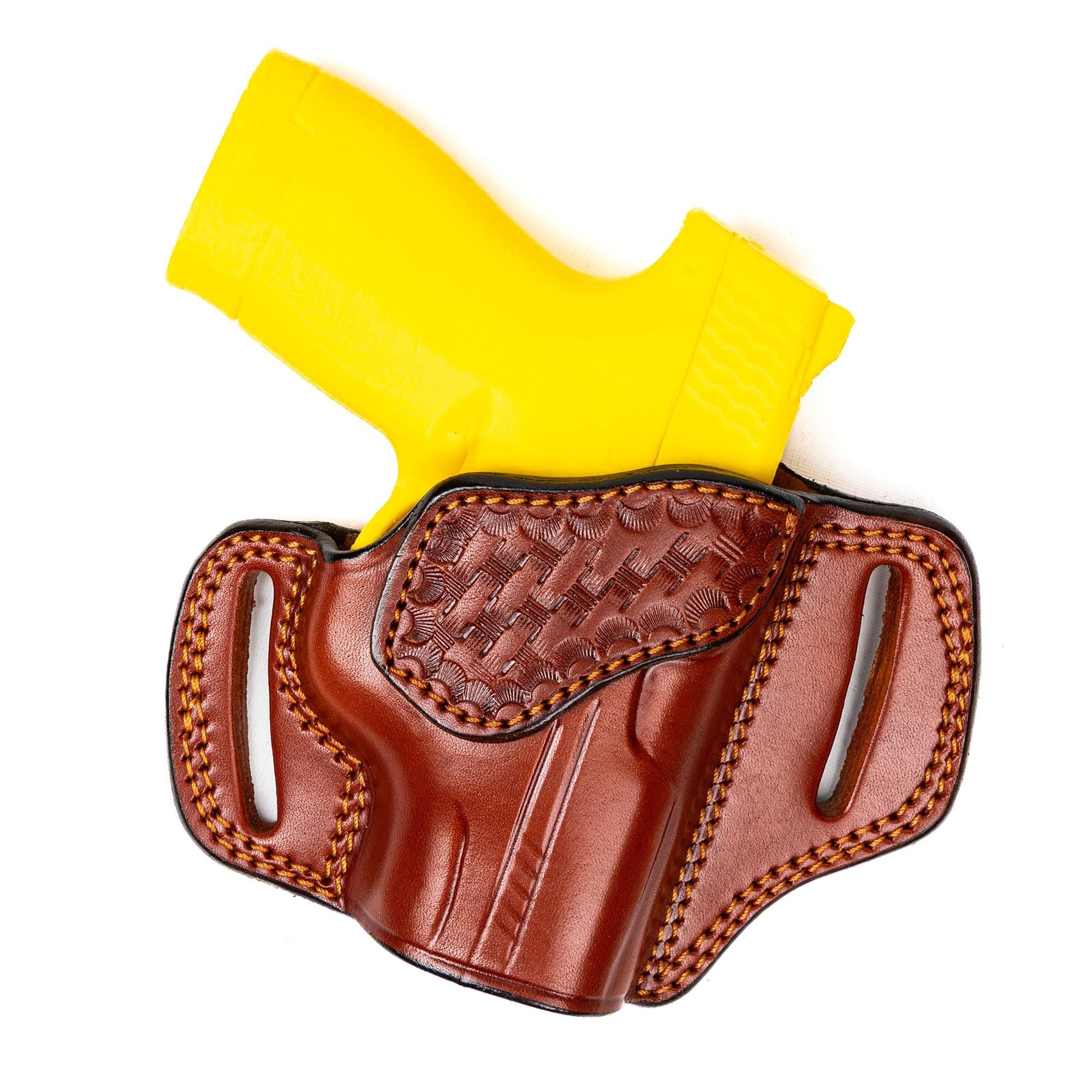 For Smith Wesson M&P 9 Shield Plus Basket Weave Design Owb Handmade Full Grain Leather Gun Belt Holster