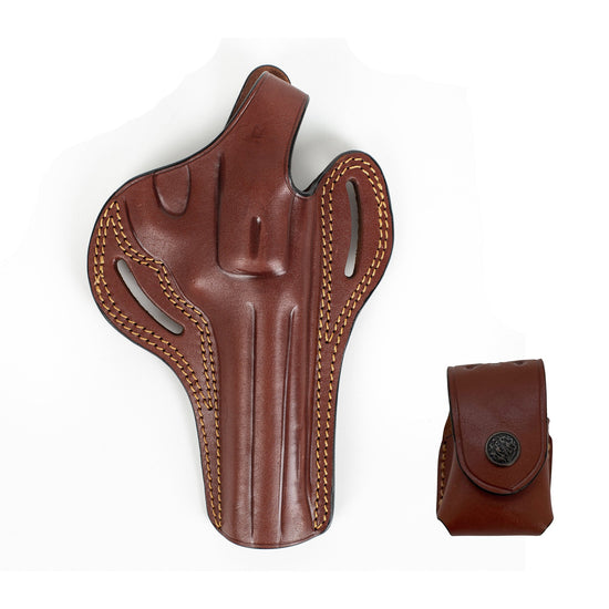 For Smith and  Wesson L Frame 686 Revolver 6 inch 357 Magnum 6 Shot Speedloader OWB Leather Gun Holster