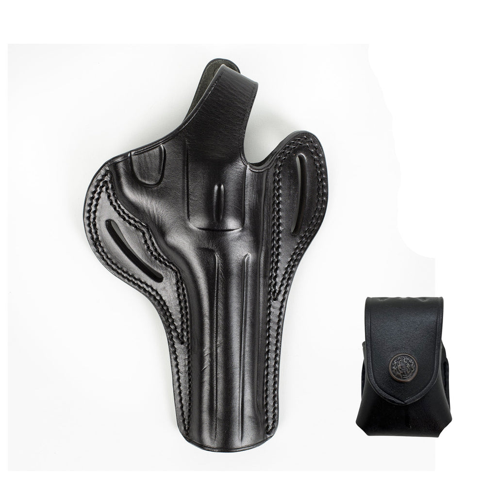 For Smith and Wesson L Frame 686 Revolver 6 inch 357 Magnum 6 Shot Speedloader OWB Leather Gun Holster