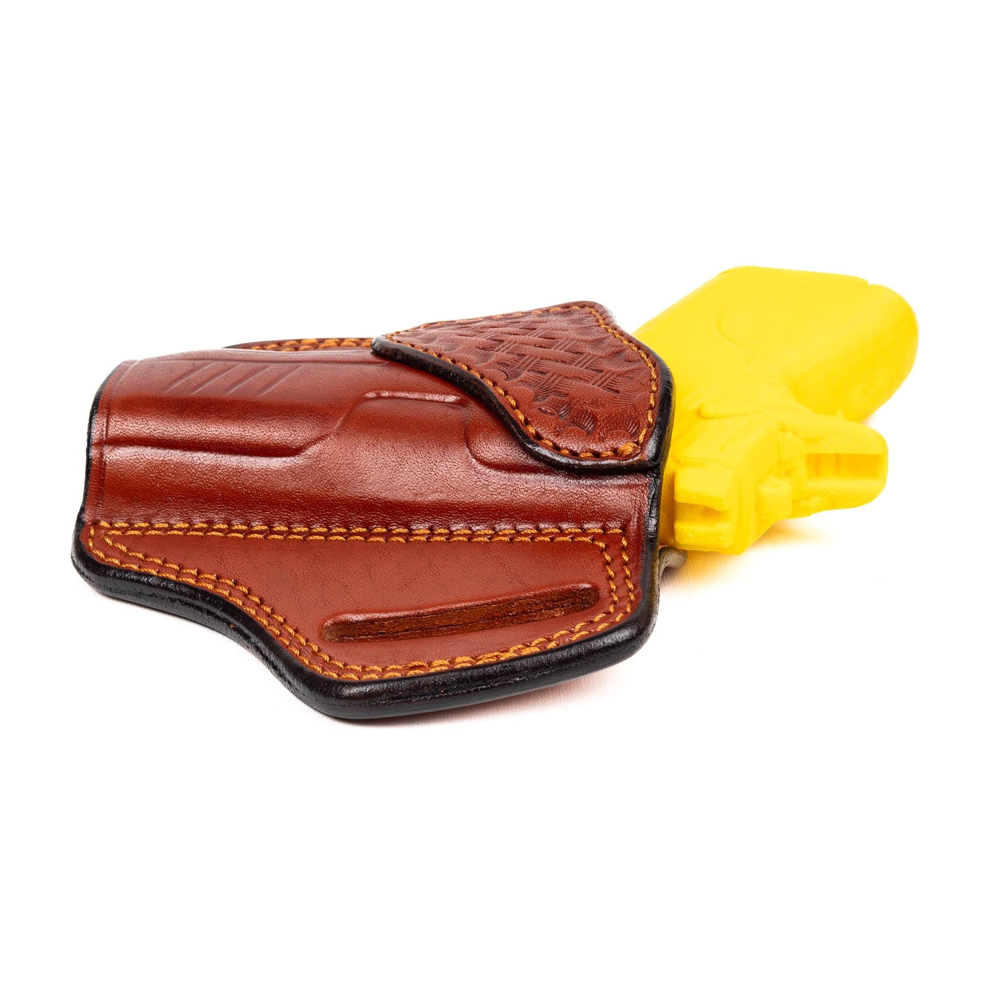 For Smith Wesson CSX 3.1 inch E-Series Basket Weave Design Owb Handmade Full Grain Gun Belt Holster