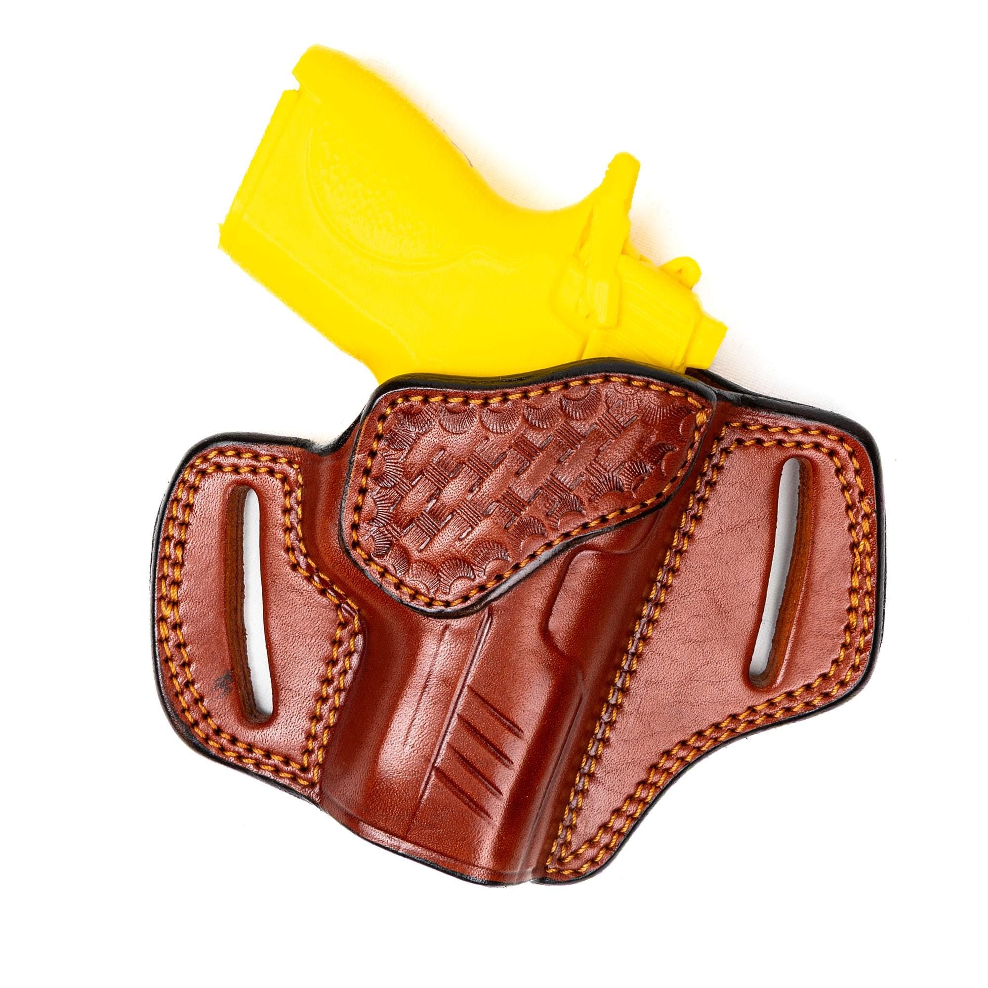 For Smith Wesson CSX 3.1 inch E-Series Basket Weave Design Owb Handmade Full Grain Gun Belt Holster